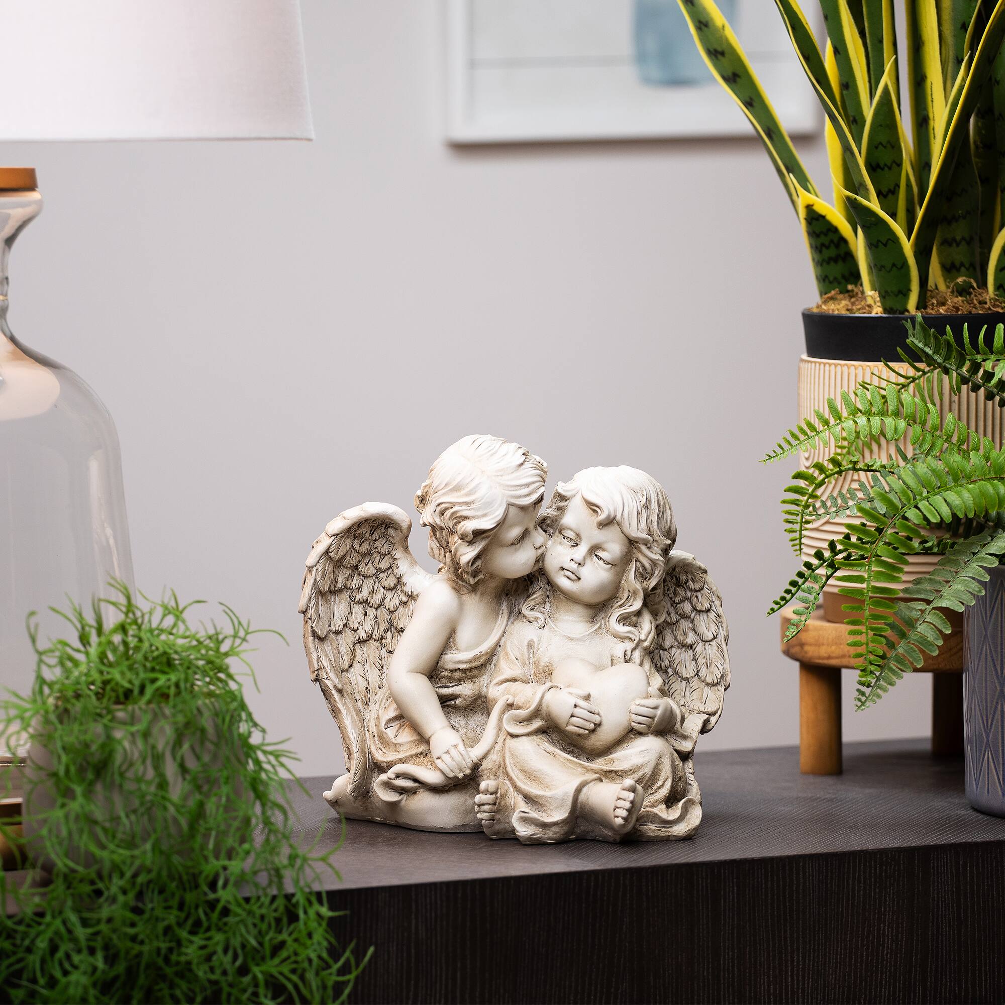 Double Cherubs with Heart Statue - 9"